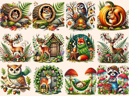 Forest Friends Clipart animal printables cozy forest clipart cute animal clipart - WondersArtist