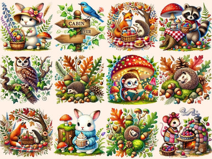 Forest Friends Clipart animal printables cozy forest clipart cute animal clipart - WondersArtist