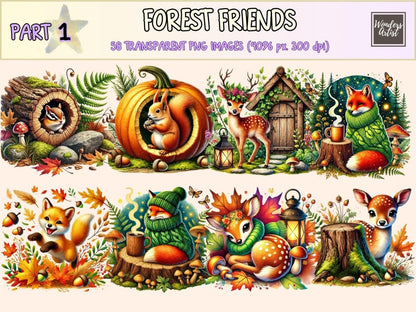 Forest Friends Clipart animal printables cozy forest clipart cute animal clipart - WondersArtist