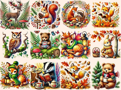 Forest Friends Clipart animal printables cozy forest clipart cute animal clipart - WondersArtist