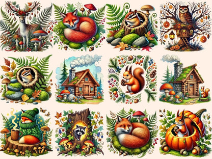 Forest Friends Clipart animal printables cozy forest clipart cute animal clipart - WondersArtist