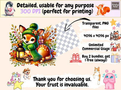 Forest Friends Clipart animal printables cozy forest clipart cute animal clipart - WondersArtist