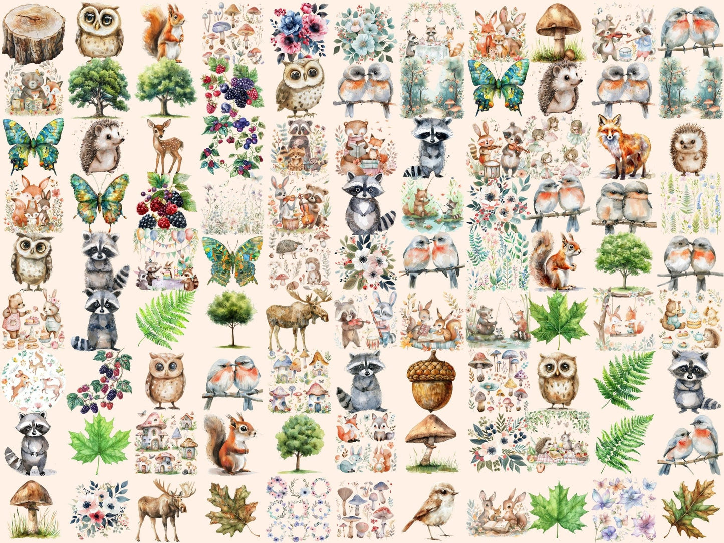 Forest Friends Watercolor Clipart - High - Quality Instant Digital Download for Creative Projects