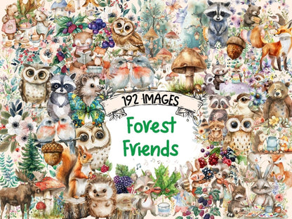 Forest Friends Watercolor Clipart Adorable Animals - Wonders Artist
