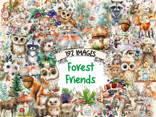 Forest Friends Watercolor Clipart - High - Quality Instant Digital Download for Creative Projects