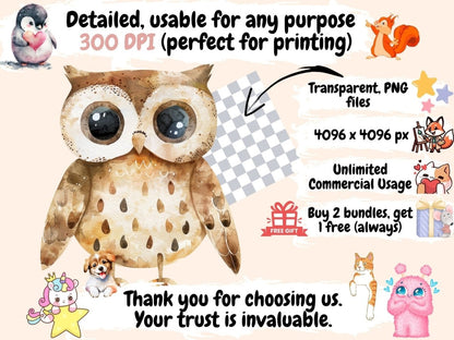 Forest Friends Watercolor Clipart Adorable Animals - Wonders Artist