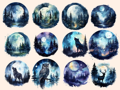 Forest Moons Watercolor Clipart celestial moon png - Wonders Artist