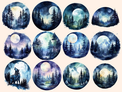 Forest Moons Watercolor Clipart celestial moon png - Wonders Artist