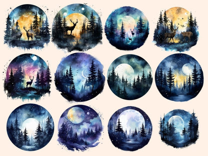 Forest Moons Watercolor Clipart celestial moon png - Wonders Artist