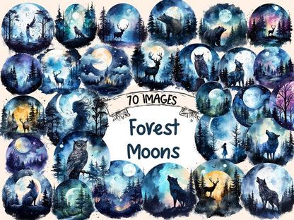 Forest Moons Watercolor Clipart celestial moon png - Wonders Artist