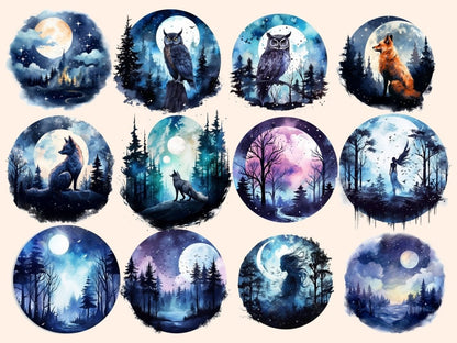 Forest Moons Watercolor Clipart celestial moon png - Wonders Artist