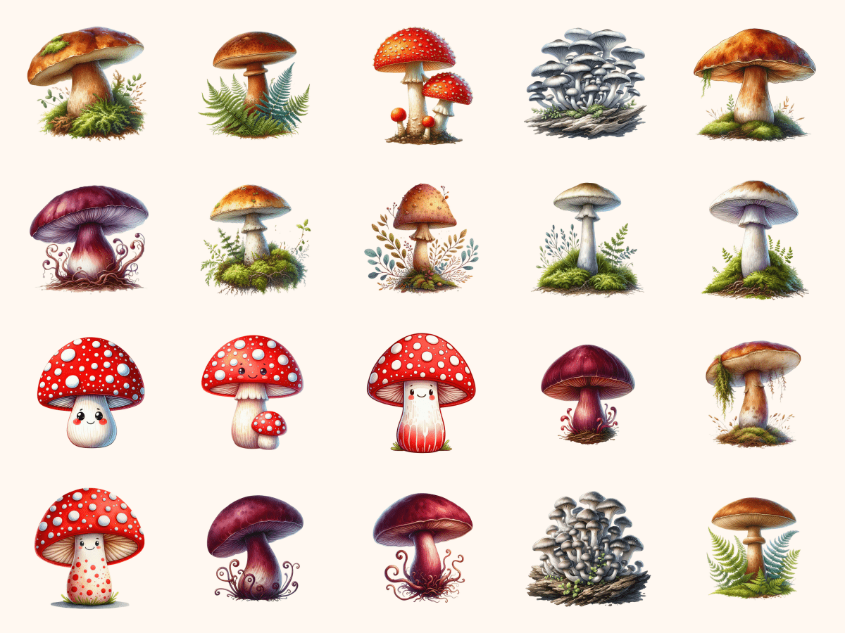 Forest Mushrooms Clipart All Bundles Clipart Line Art - WondersArtist