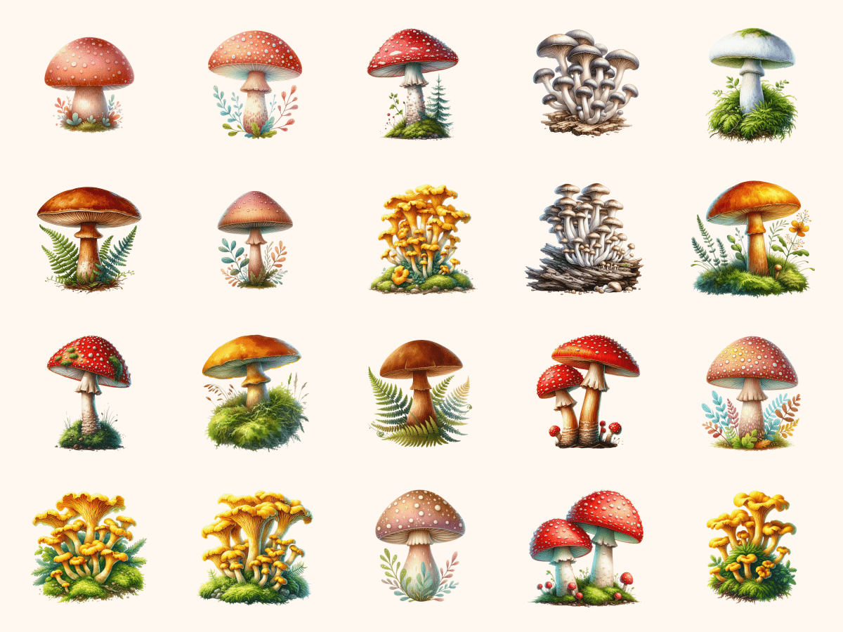 Forest Mushrooms Clipart All Bundles Clipart Line Art - WondersArtist