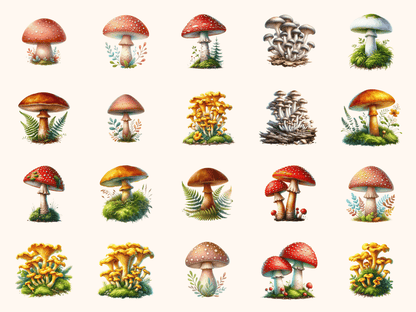 Forest Mushrooms Clipart All Bundles Clipart Line Art - WondersArtist