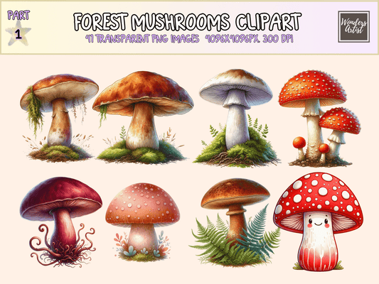 Forest Mushrooms Clipart All Bundles Clipart Line Art - WondersArtist