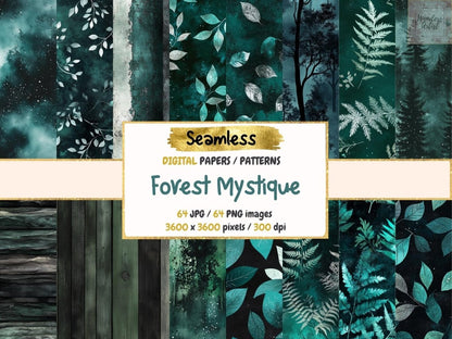 Forest Mystique Seamless Pattern Digital Papers dark forest print - Wonders Artist