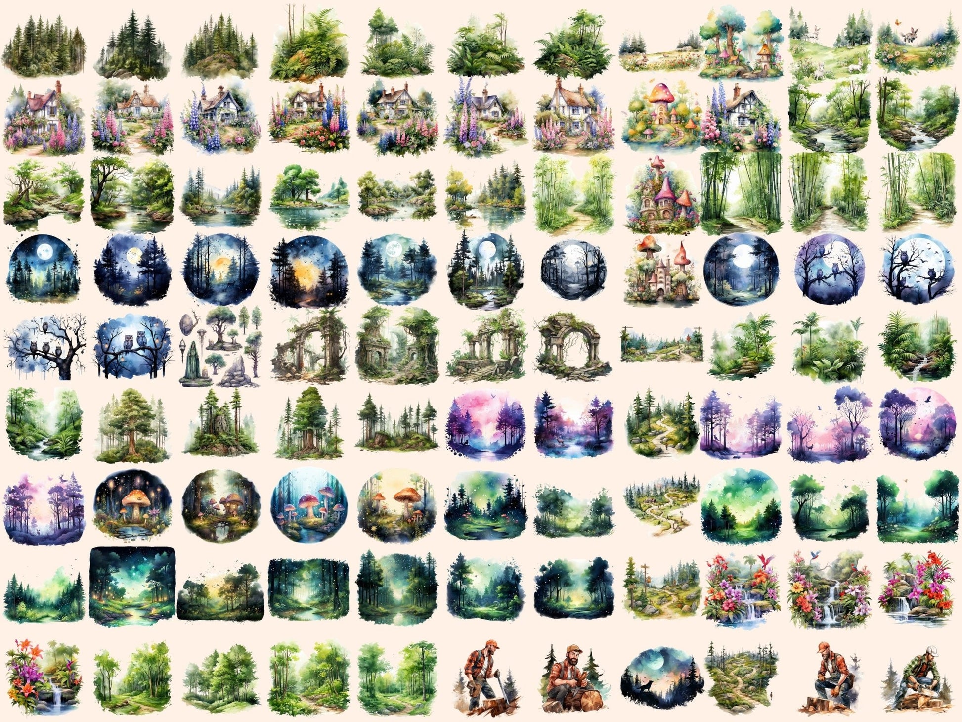 Forests Watercolor Clipart - High - Quality Instant Digital Download for Creative Projects