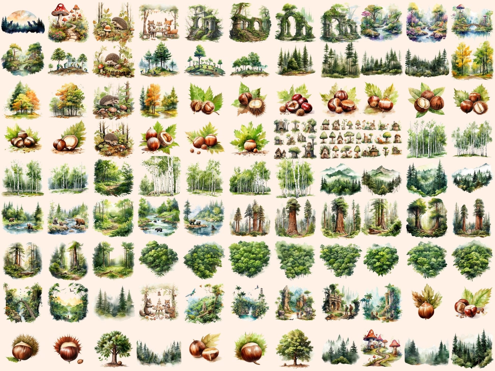 Forests Watercolor Clipart - High - Quality Instant Digital Download for Creative Projects