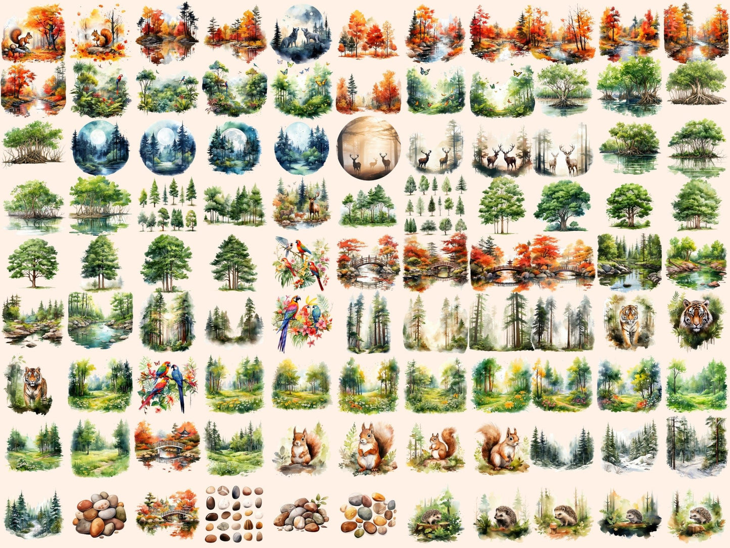 Forests Watercolor Clipart - High - Quality Instant Digital Download for Creative Projects