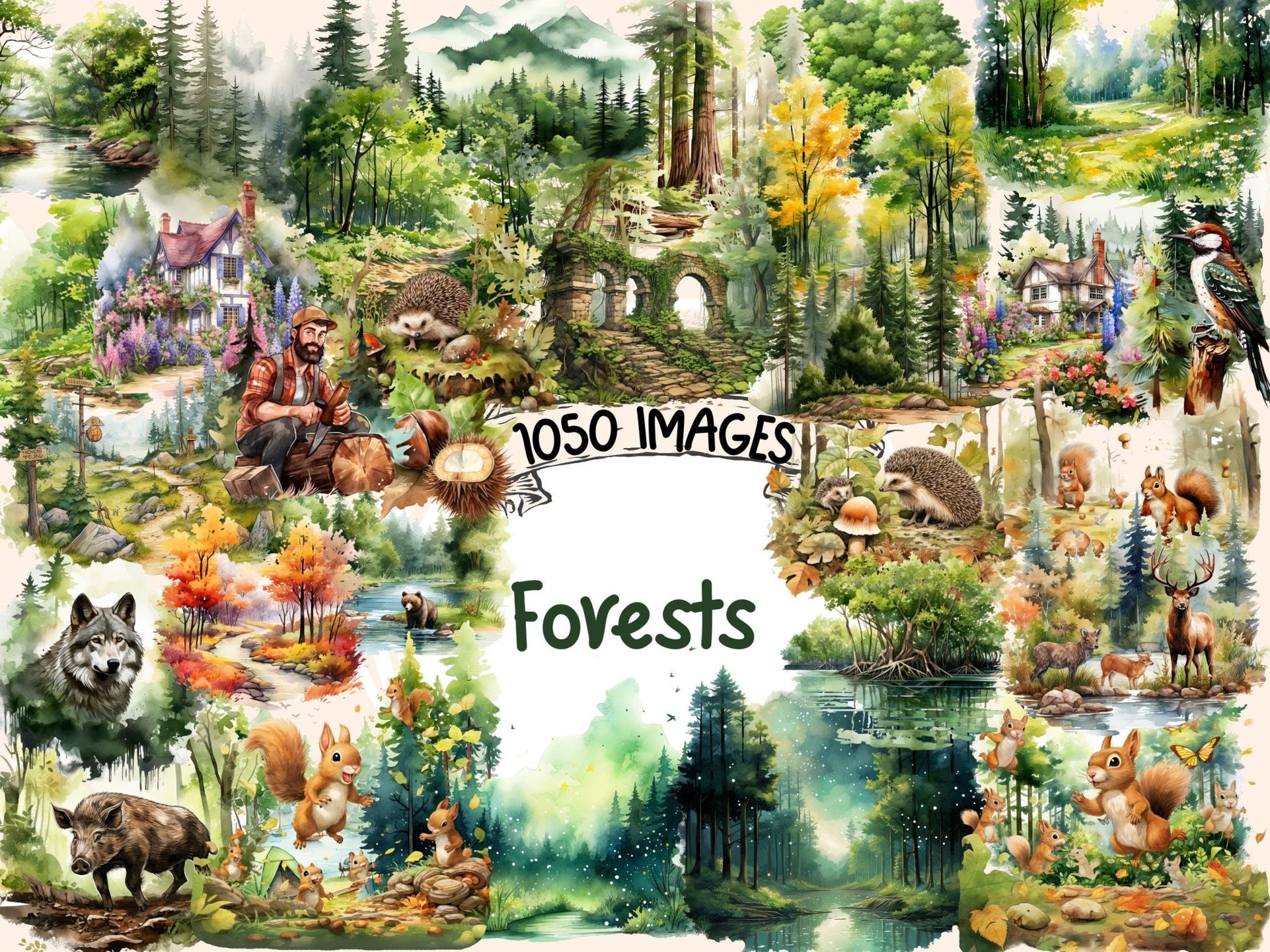 Forests Watercolor Clipart - High - Quality Instant Digital Download for Creative Projects