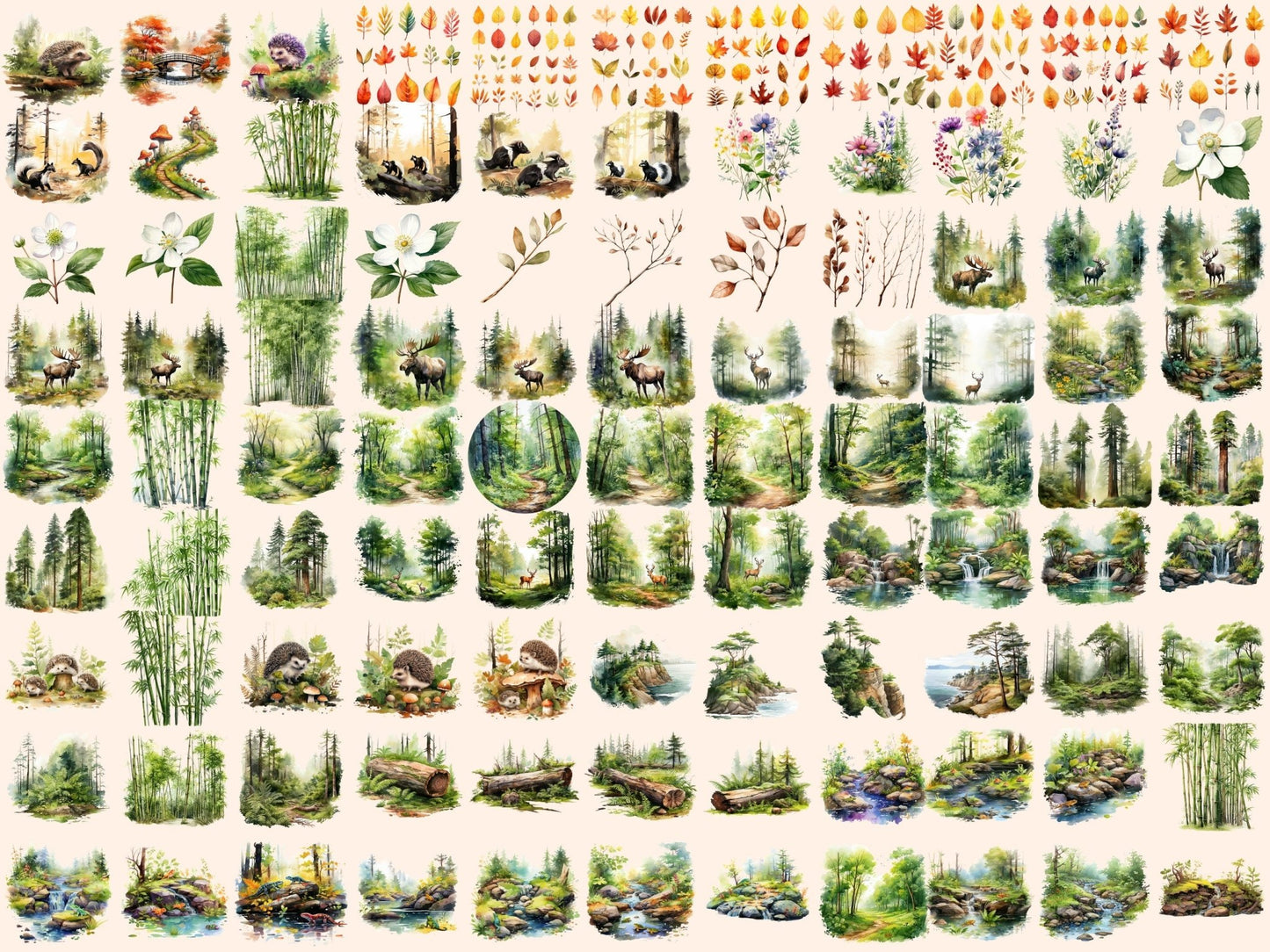 Forests Watercolor Clipart - High - Quality Instant Digital Download for Creative Projects