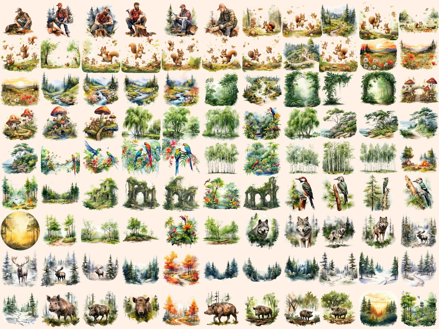 Forests Watercolor Clipart - High - Quality Instant Digital Download for Creative Projects