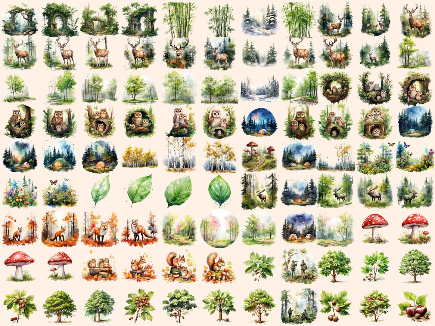 Forests Watercolor Clipart - High - Quality Instant Digital Download for Creative Projects