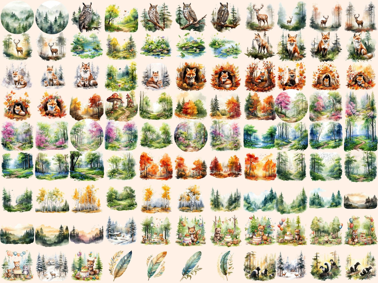 Forests Watercolor Clipart - High - Quality Instant Digital Download for Creative Projects