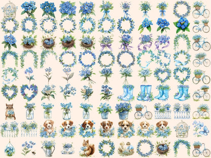 Forget Me Not Flowers Watercolor Clipart BLUE FLORAL CLIPART - Wonders Artist