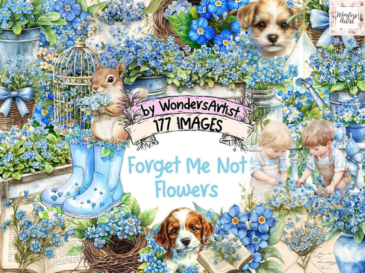 Forget Me Not Flowers Watercolor Clipart BLUE FLORAL CLIPART - Wonders Artist