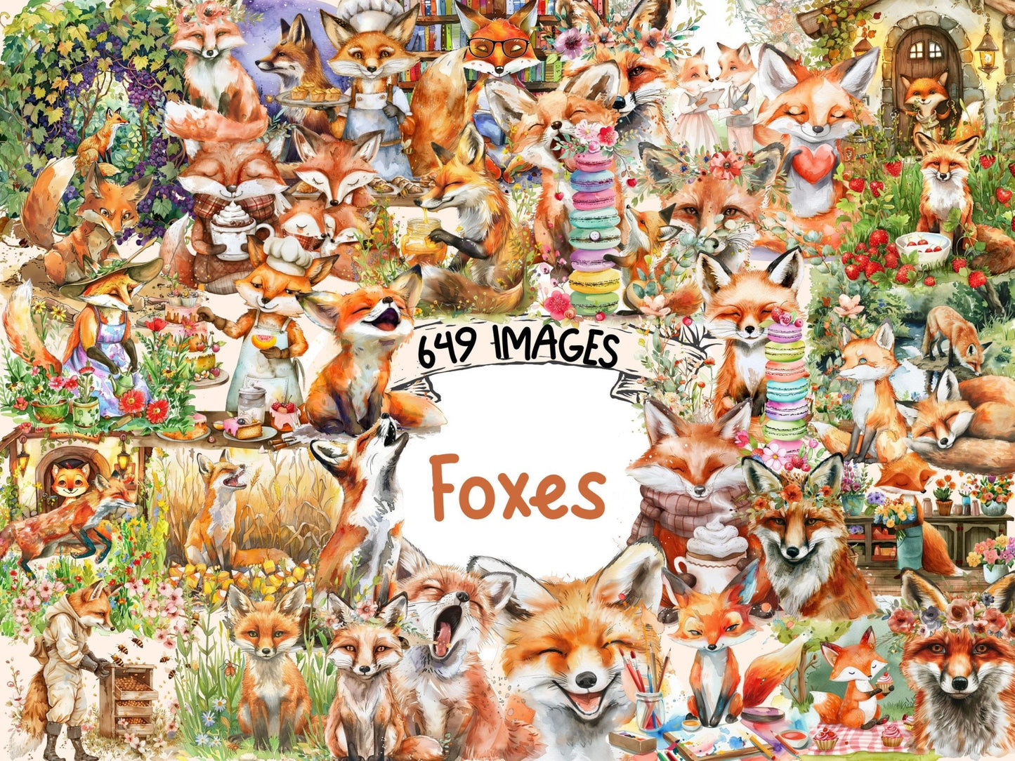 Foxes Watercolor Clipart - High - Quality Instant Digital Download for Creative Projects