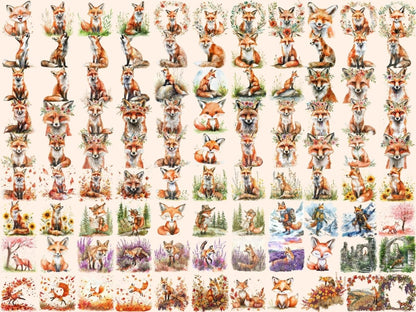 Foxes Watercolor Clipart baby fox clipart - Wonders Artist