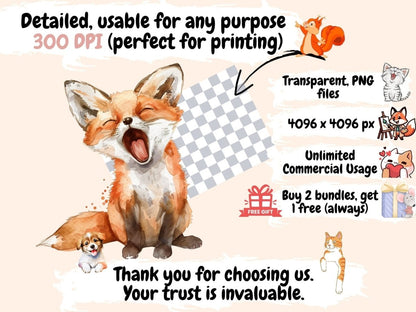 Foxes Watercolor Clipart baby fox clipart - Wonders Artist