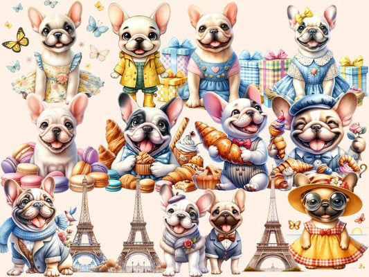 Klipart francouzských buldočků