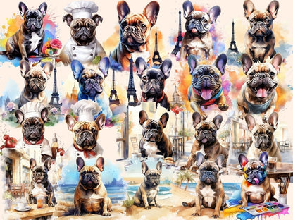 French Bulldogs Watercolor Clipart bulldog clipart - Wonders Artist