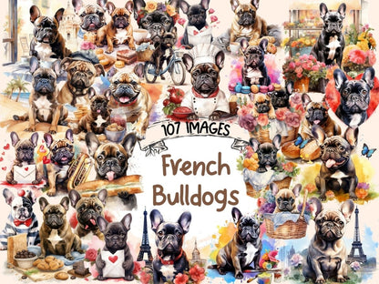 French Bulldogs Watercolor Clipart bulldog clipart - Wonders Artist