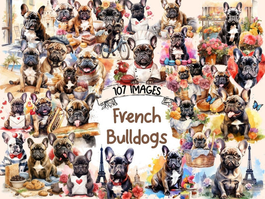 French Bulldogs Watercolor Clipart bulldog clipart - Wonders Artist