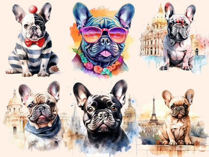 French Bulldogs Watercolor Clipart bulldog clipart - Wonders Artist