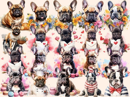 French Bulldogs Watercolor Clipart bulldog clipart - Wonders Artist