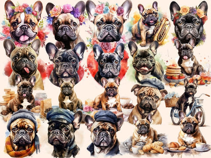 French Bulldogs Watercolor Clipart bulldog clipart - Wonders Artist