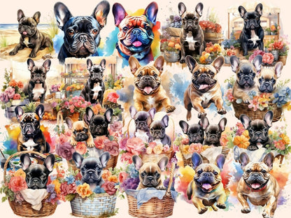 French Bulldogs Watercolor Clipart bulldog clipart - Wonders Artist