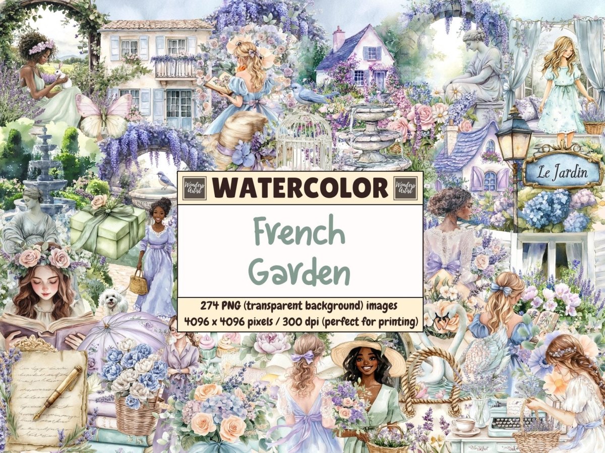 French Garden Watercolor Clipart blooming garden art botanical clipart countryside clipart - WondersArtist