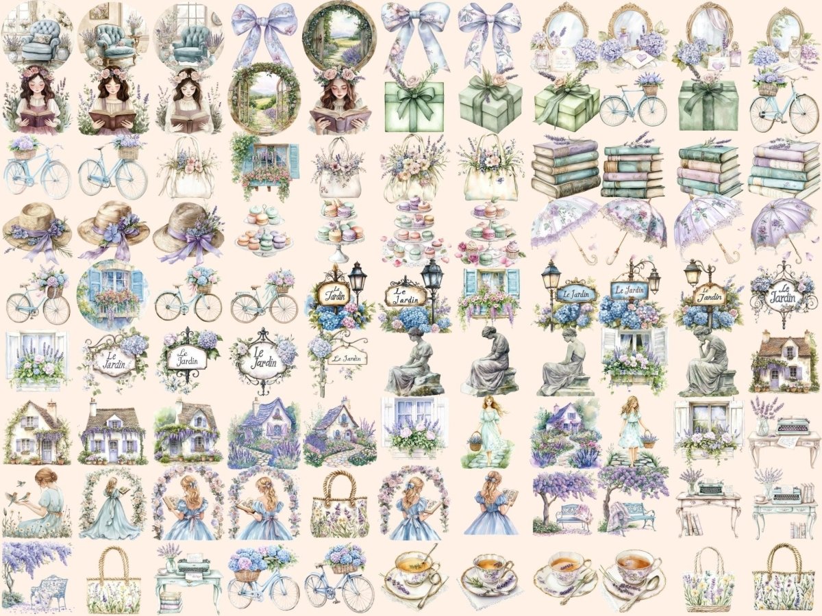 French Garden Watercolor Clipart blooming garden art botanical clipart countryside clipart - WondersArtist