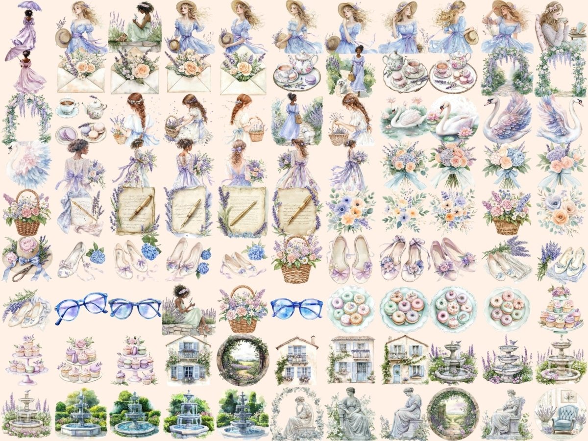 French Garden Watercolor Clipart blooming garden art botanical clipart countryside clipart - WondersArtist