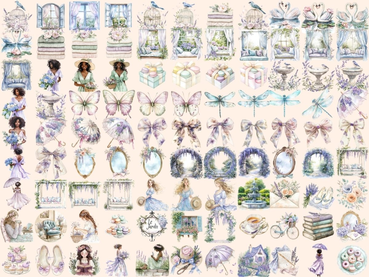 French Garden Watercolor Clipart blooming garden art botanical clipart countryside clipart - WondersArtist