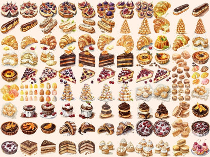 French Pastries Watercolor Clipart croissant clipart - Wonders Artist