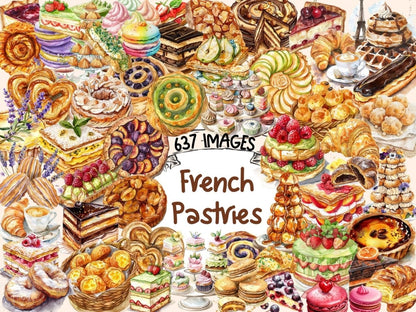 French Pastries Watercolor Clipart croissant clipart - Wonders Artist