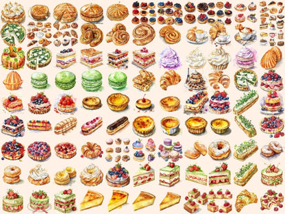 French Pastries Watercolor Clipart croissant clipart - Wonders Artist