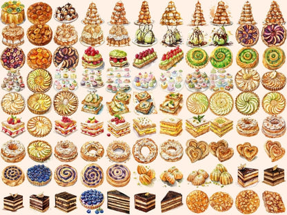 French Pastries Watercolor Clipart croissant clipart - Wonders Artist