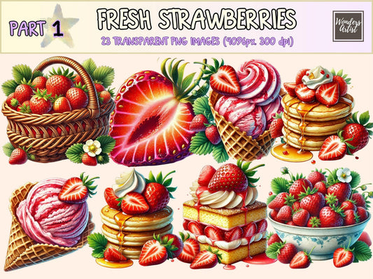 Fresh Strawberries (P1) Clipart - High - Quality Instant Digital Download for Creative Projects